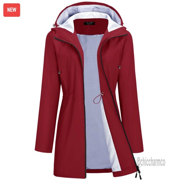 Waterproof Lined Trench Raincoat Hooded Windbreaker Long Coat Women's Jacket